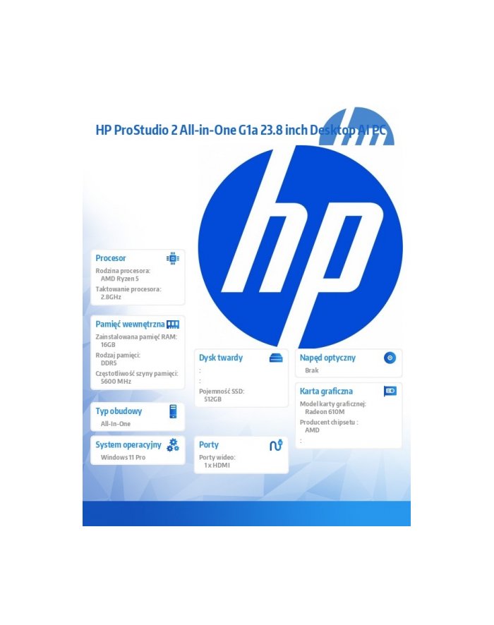 hp inc. Komputer All-in-One ProStudio 2 G2a R5-40 512GB/16GB/W11P/23.8 D35E9ET D35E9ET#AKD