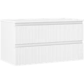 Szafki łazienkowe - Mexen Rivel szafka łazienkowa podumywalkowa 90 cm z blatem, 2 szuflady, ryflowana , biała mat - 91A20-09047-2-BFFC01 - miniaturka - grafika 1