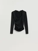 Bluzki damskie - Reserved - Drapowana bluzka - czarny - miniaturka - grafika 1