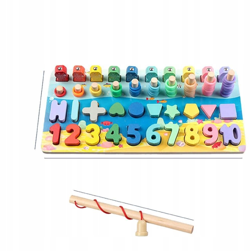 Lalia Zabawka z drewna z edukacyjna ryby kółeczka, cyferki kształty puzzle