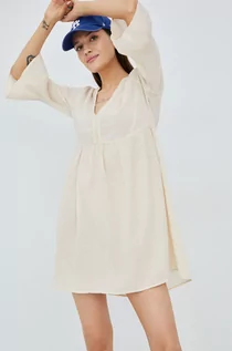 Sukienki - JDY sukienka bawełniana kolor beżowy mini rozkloszowana - grafika 1