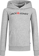 Bluzy dla chłopców - JACK&JONES JUNIOR Chłopięca bluza Jjecorp Old Logo Sweat Hood Noos Jnr, jasnoszary melanżowy, 152 - miniaturka - grafika 1