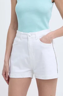 Guess szorty jeansowe MANOLA damskie kolor biały z aplikacją high waist W4GD50 D5322 - Spodenki damskie - miniaturka - grafika 1