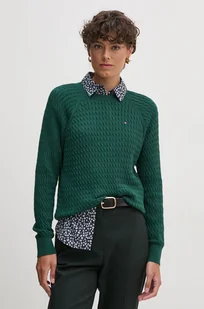 Tommy Hilfiger sweter bawełniany kolor zielony lekki WW0WW41142 - Swetry damskie - miniaturka - grafika 1
