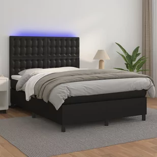 Lumarko Łóżko kontynentalne z materacem i LED czarna ekoskóra 140x200cm - Łóżka - miniaturka - grafika 1