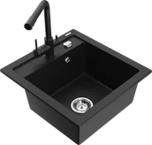 Zlewozmywaki z baterią - Mexen Vito zlewozmywak granitowy 1-komorowy z baterią kuchenną Duero, czarny - 6503-77-671600-70 - miniaturka - grafika 1