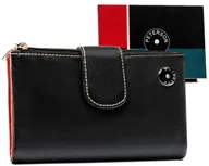 Portfele - Damski portfel skórzany Peterson z kolorowym środkiem pojemna portmonetka na karty i gotówkę, czarny - miniaturka - grafika 1