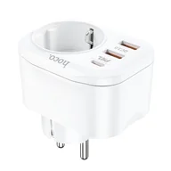 Akcesoria do smartwatchy - HOCO ładowarka sieciowa / adapter Typ C PD 20W + 2x USB QC3.0 3A + EU kieszeń NS3 biała. - miniaturka - grafika 1