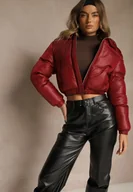 Kurtki damskie - Bordowa Pikowana Kurtka z Nieodpinanym Kapturem o Krótkim Kroju Tinneira - miniaturka - grafika 1