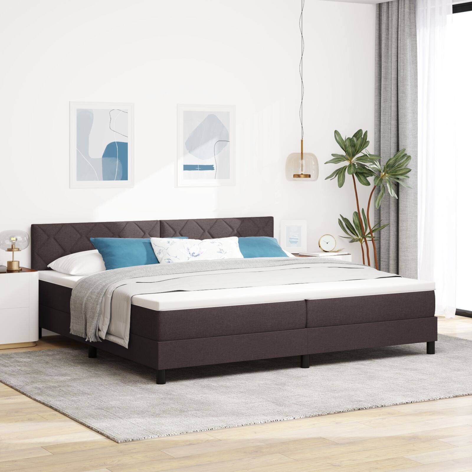 vidaXL Łóżko z materacem w kolorze ciemnego brązu 200x200 cm z tkaniny