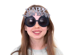 Okulary Happy New Year czarno-srebrne - 1 szt. - Dodatki do strojów karnawałowych - miniaturka - grafika 1