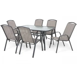 Home&Garden Meble ogrodowe metalowe Sevilla Atlanta Grey / Beige Striped 6+1 495710 - Meble ogrodowe - miniaturka - grafika 1
