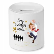 Skarbonki - SKARBONKA DLA SZEFA O ZŁOTYM SERCU PREZENT z Nadrukiem ze Zdjęciem z Nadruk + Opakowanie na prezent (wzór 02) - miniaturka - grafika 1