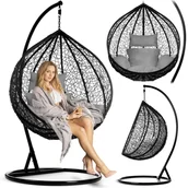 Fotele ogrodowe wiszące - Sofotel Fotel ogrodowy wiszący Hawana czarny + szare poduszki - miniaturka - grafika 1