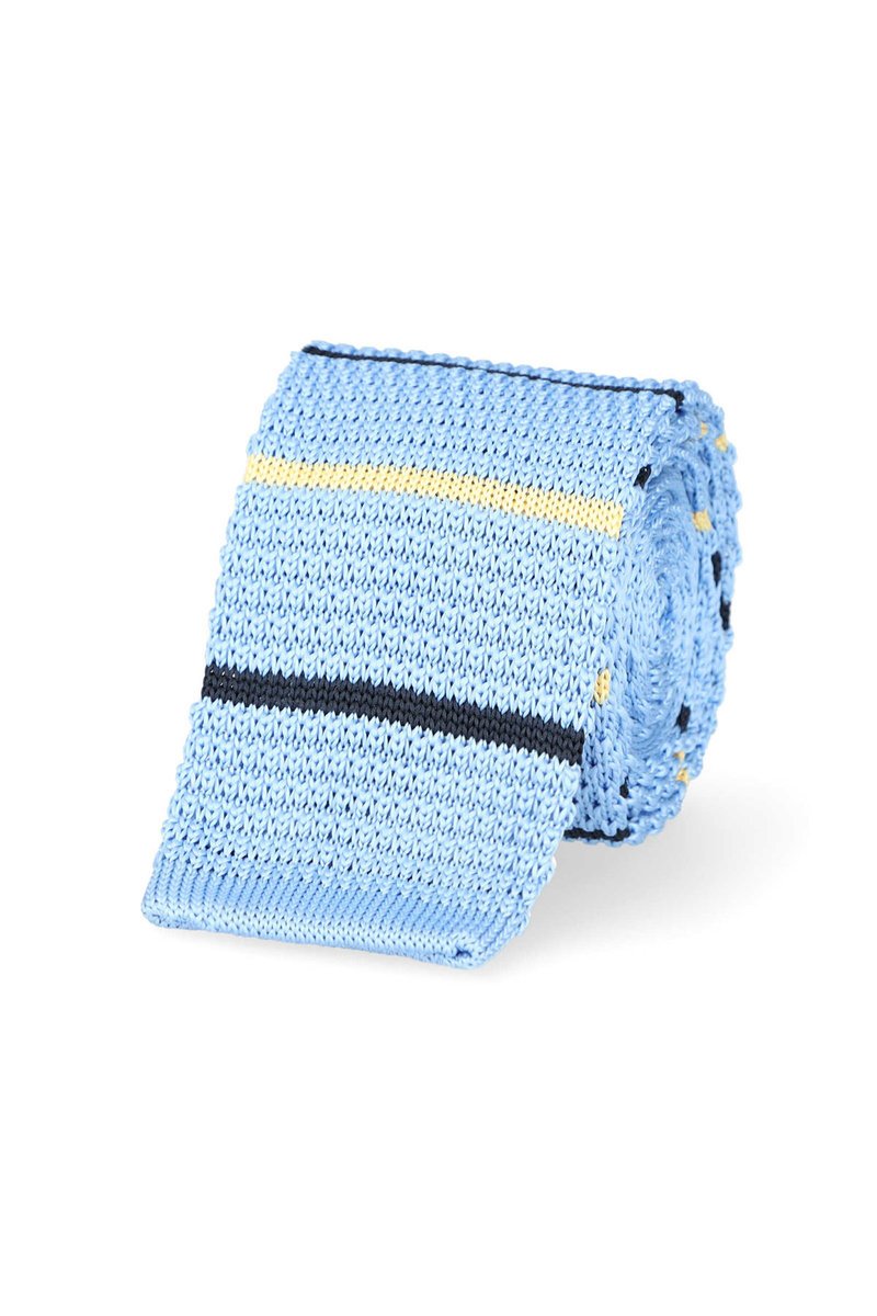 Krawat Błękitny w Paski Dzianinowy