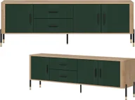 Szafki RTV - Szafka RTV z szufladami Stolik pod telewizor Dąb Zielony Czarny DANTE DT02 - miniaturka - grafika 1