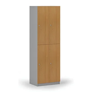 Drewniana szafka skrytkowa, 4 schowki, zamek cylindryczny, szary/buk - Szafki biurowe - miniaturka - grafika 1