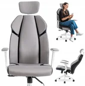 Fotele i krzesła biurowe - Krzesło Obrotowe Biurowe Fotel Ergonomiczny Obrotowy Szary Biały DUNCAN - miniaturka - grafika 1