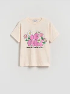 Reserved - Luźny t-shirt z nadrukiem - kremowy - Koszulki dla dziewczynek - miniaturka - grafika 1