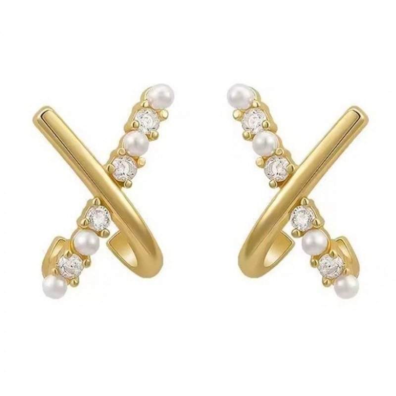 Kolczyki Ze Stali Szlachetnej Pozłacanej 14K Złotem Z Cyrkoniami I Perełkami Kst3333