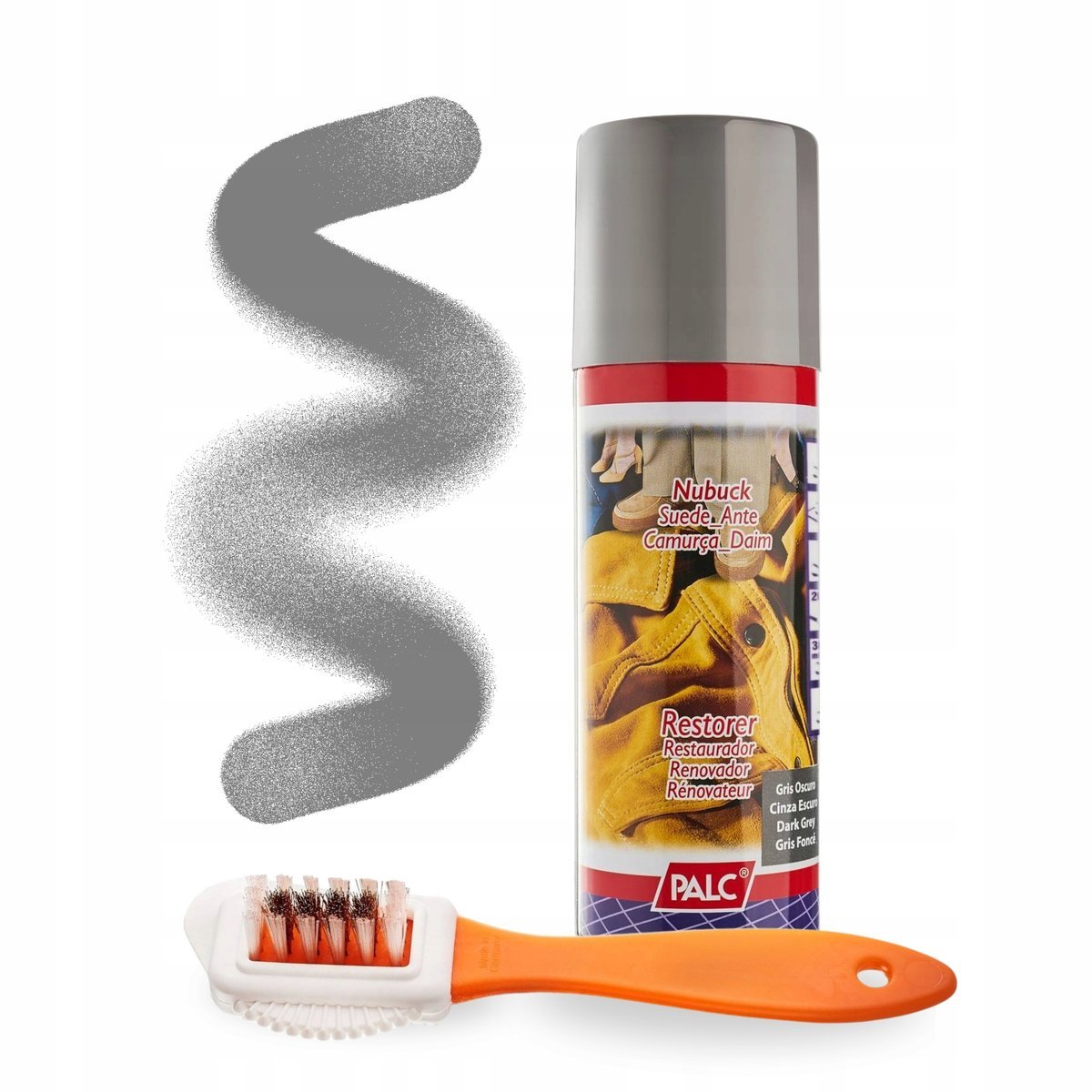 Spray Renowator Ciemnoszary i Szczotka Dwustronna do Zamszu Palc Zestaw 2w1