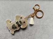 Breloki - Brelok Breloczek Biały Pies Cyrkonie Do Auta - miniaturka - grafika 1