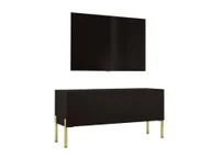 Szafki RTV - Szafka pod telewizor w kolorze czarnym matowym z nogami w kolorze złotym, A: szer: 100 cm cm, wys: 52 cm, gł: 32 cm. Meble pod telewizor, stolik pod telewizor, ława pod telewizor - miniaturka - grafika 1