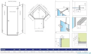 Radaway Essenza Pro Brushed Gold Ptj kabina pięciokątna 80x100 prawa szczotkowane złoto 10100000-99-01R/10100500-01-01 - Kabiny prysznicowe - miniaturka - grafika 2
