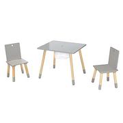 Stoliki dla dzieci - roba Zestaw mebli do siedzenia dla dzieci, zestaw mebli dziecięcych składający się z 2 krzeseł dziecięcych i 1 stołu, drewno lakierowane na szaro, w zestawie siatka do przechowywania - miniaturka - grafika 1