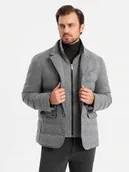 Kurtki męskie - Kurtka męska o kroju marynarki z podpinką - szara Ombre OM-JALP-0170 V1 S - miniaturka - grafika 1