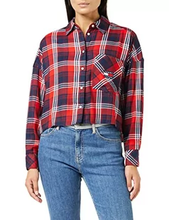 Tommy Hilfiger Damska koszula Tjw kratkę, przycięta koszula tkana topy, granatowa/wielokolorowa, XL, Ciemny granatowy/wiele, XL - Koszule damskie - miniaturka - grafika 1
