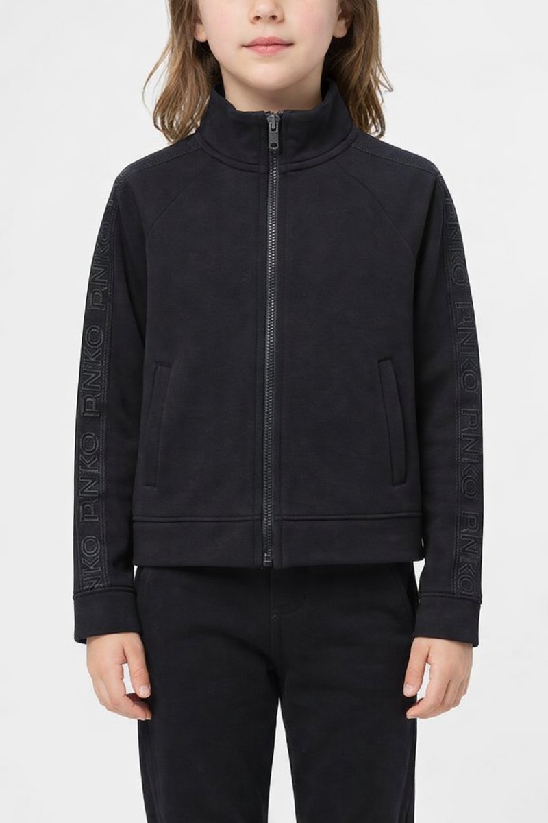 PINKO CZARNA BLUZA DZIECIĘCA Z LAMÓWKAMI Z LOGO I ZAMKIEM 152 I3A