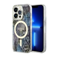 Etui i futerały do telefonów - Guess GUHMP14LHLEOPWB  do Apple iPhone 14 Pro 6.1" niebieski/blue hardcase Leopard MagSafe - miniaturka - grafika 1