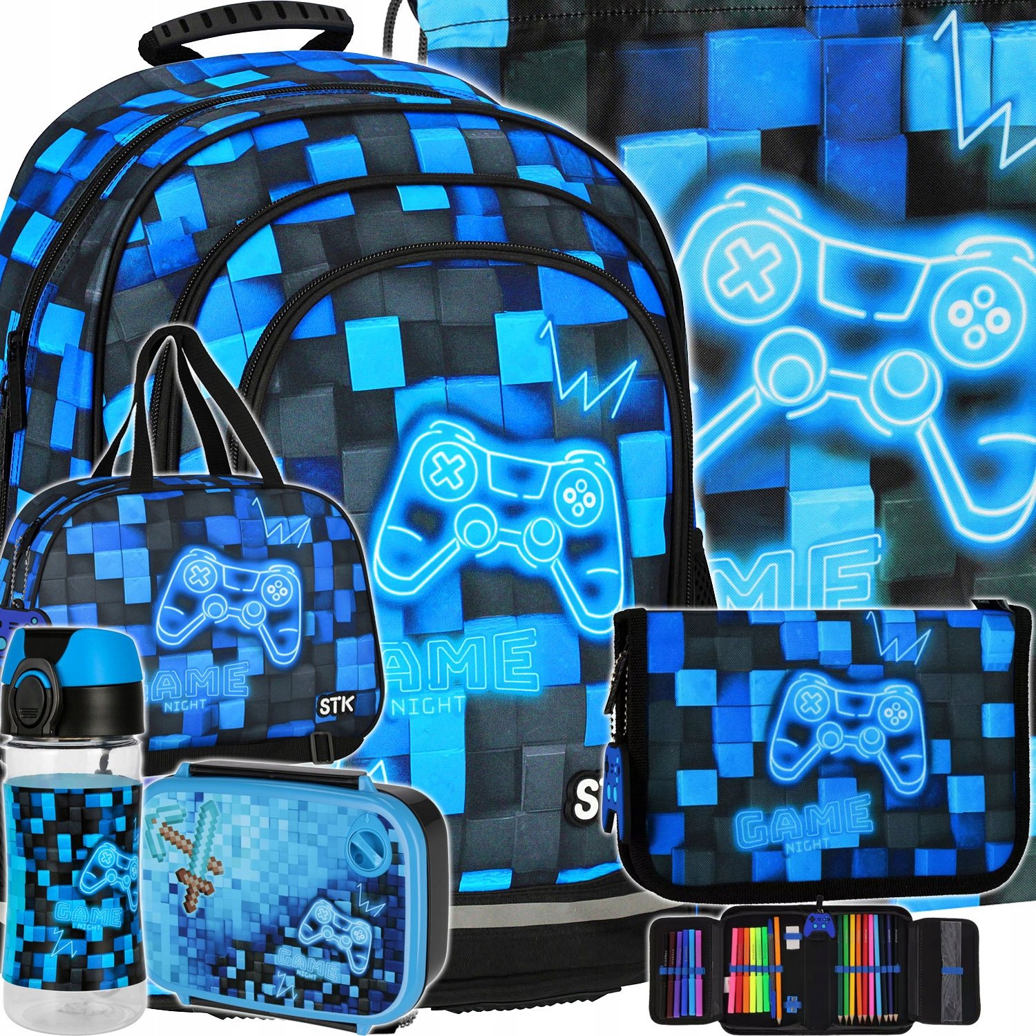 Plecak Szkolny Tornister Dla Chłopca Piksele Niebieskie Pady W Pad Pixele