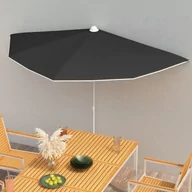 Parasole ogrodowe - vidaXL Półokrągły parasol ogrodowy na słupku, 180x90 cm, czarny vidaXL - miniaturka - grafika 1