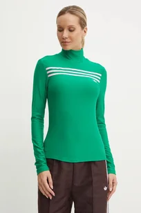 adidas Originals longsleeve Longsleeve 3S Tee damski kolor zielony z półgolfem JN8314 - Bluzki damskie - miniaturka - grafika 1