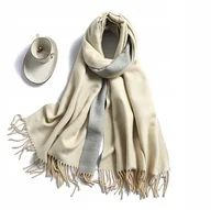 Apaszki i szaliki damskie - Szal szalik kaszmir 100% kaszmirowy beżowy szary - miniaturka - grafika 1