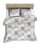 Pościel - Pościel Z Kory 160X200 Wzór Różowa Turkusowa Kratka Patchwork - miniaturka - grafika 1