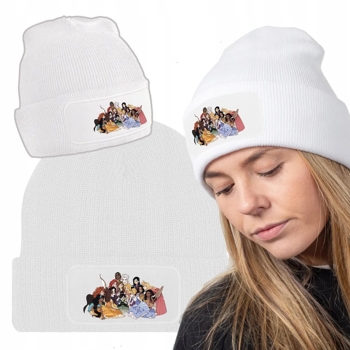 Ciepła Czapka Zimowa Biała BAJKOWE Modne Top Wzory
