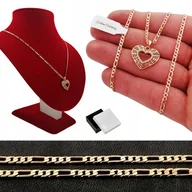 Łańcuszki - Złoty Łańcuszek Figaro + Serce Ażurowe Prezent 18K - miniaturka - grafika 1