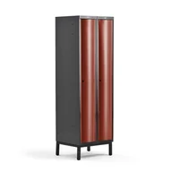 Szafy biurowe - Metalowa szafa ubraniowa CURVE, na nóżkach, 2x1 drzwi, 1940x600x550 mm, czerwony - miniaturka - grafika 1