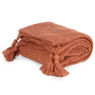 Koce - Koc narzuta 130x170 Pled ceglasty z frędzlami - miniaturka - grafika 1
