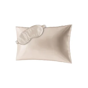 Ailoria, Zestaw Beauty Sleep maska na sen + poszewka na poduszkę 40x60 cm, beżowy - Pościel - miniaturka - grafika 1