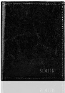 Portfele - Solier Czarne skórzane portfel etui na paszport SOLIER AMAYA - grafika 1