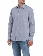 Koszule męskie - Replay Męska koszula M4049, 010 biała/LT Blue Micro Print, M, 010 White/Lt Blue Micro Print, M - miniaturka - grafika 1