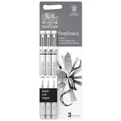 Foliopisy - Winsor & Newton Fineliner - Zestaw 3 kalibrowanych długopisów fineliner, kolor czarny, końcówki 0,05, 0,1, 0,3 - miniaturka - grafika 1