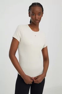 Koszulki sportowe damskie - Tommy Jeans t-shirt damski kolor beżowy - grafika 1