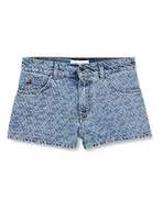 Spodenki damskie - Pinko Chód Krótki Denim Logo Lase Spodenki Damskie, Ze5_biały/Niebieski, 33 - miniaturka - grafika 1