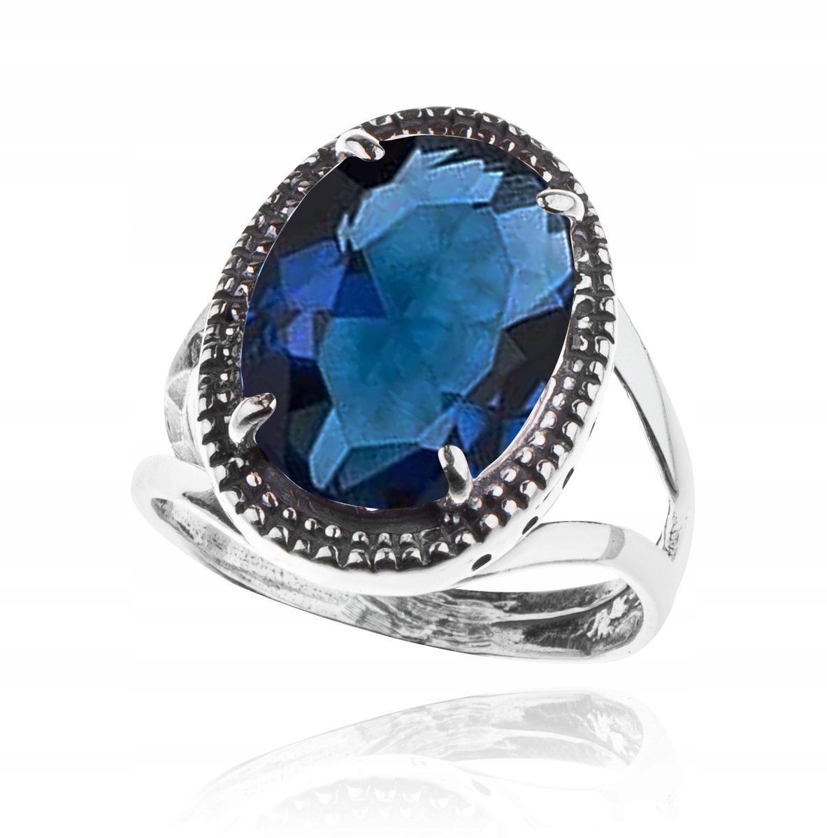 Srebrny Pierścionek Szafirowa Cyrkonia Rozmiar 15