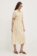 Sukienki - Pepe Jeans sukienka EVELINDA kolor beżowy midi rozkloszowana PL953482 - miniaturka - grafika 1